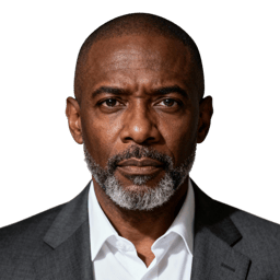 AI-generated portrait of a middle-aged man with closely cropped hair and a short beard, wearing a blazer and collared shirt, posed with a neutral expression against a transparent background in soft lighting.