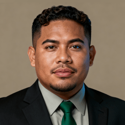 AI-generated portrait of a young man with short wavy hair and trimmed facial hair, wearing a dark suit jacket, collared shirt, and tie, posed with a neutral expression against a stone-toned background in controlled studio lighting.