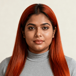 AI-generated portrait of a young woman with long straight hair, wearing a ribbed high-neck top, posed with a neutral expression against a light neutral background in clean daylight.