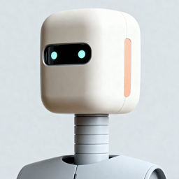 AI-generated portrait of an adult person with a rounded android head and glowing eye display, wearing a smooth synthetic body shell, posed with a gentle expression against a light neutral background in soft light.