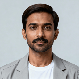 AI-generated portrait of a young man with neatly styled hair and a trimmed beard, wearing a blazer over a plain shirt, posed with a neutral expression against a light gray background in soft cool lighting.