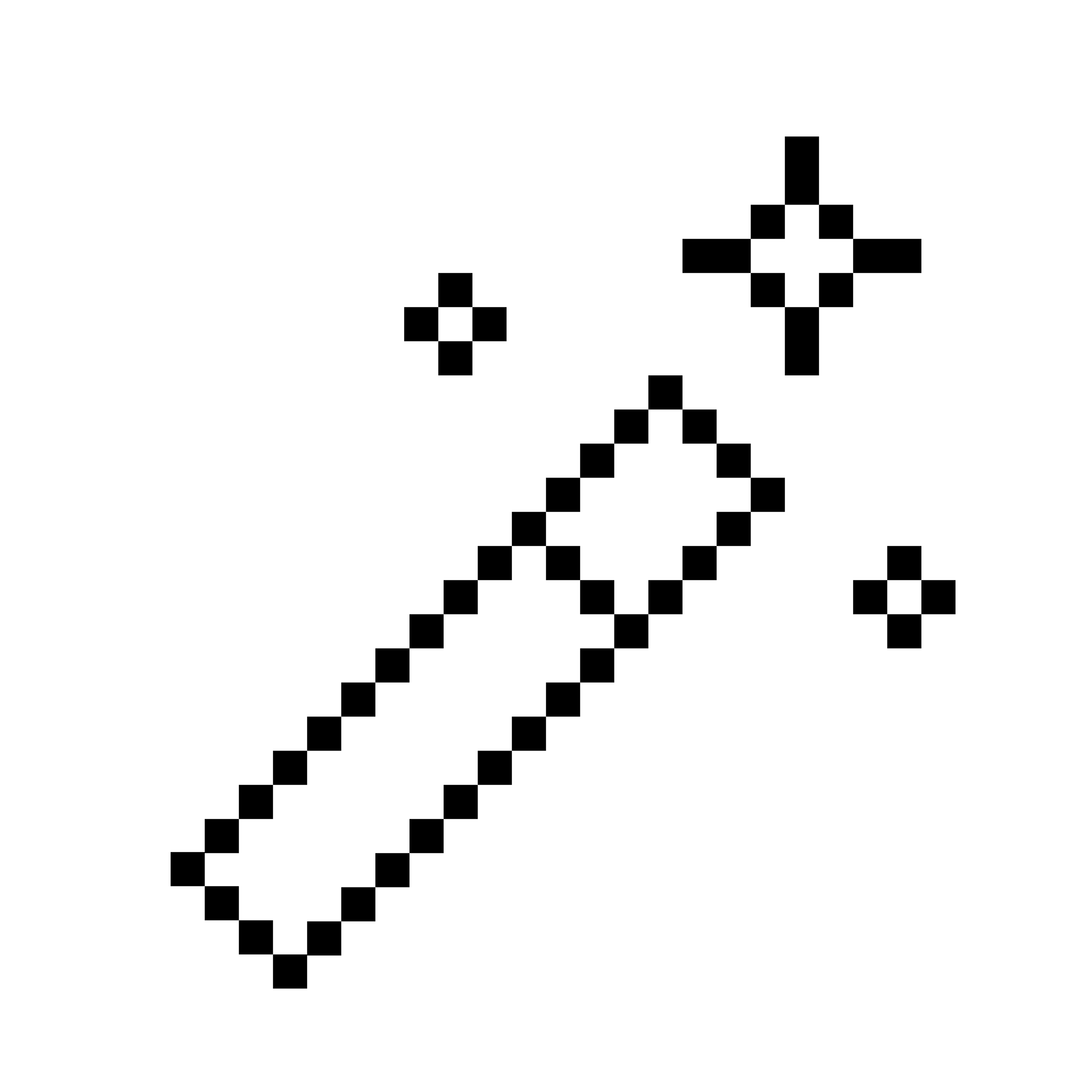 Pixelated wand angled diagonally with small star shapes around it