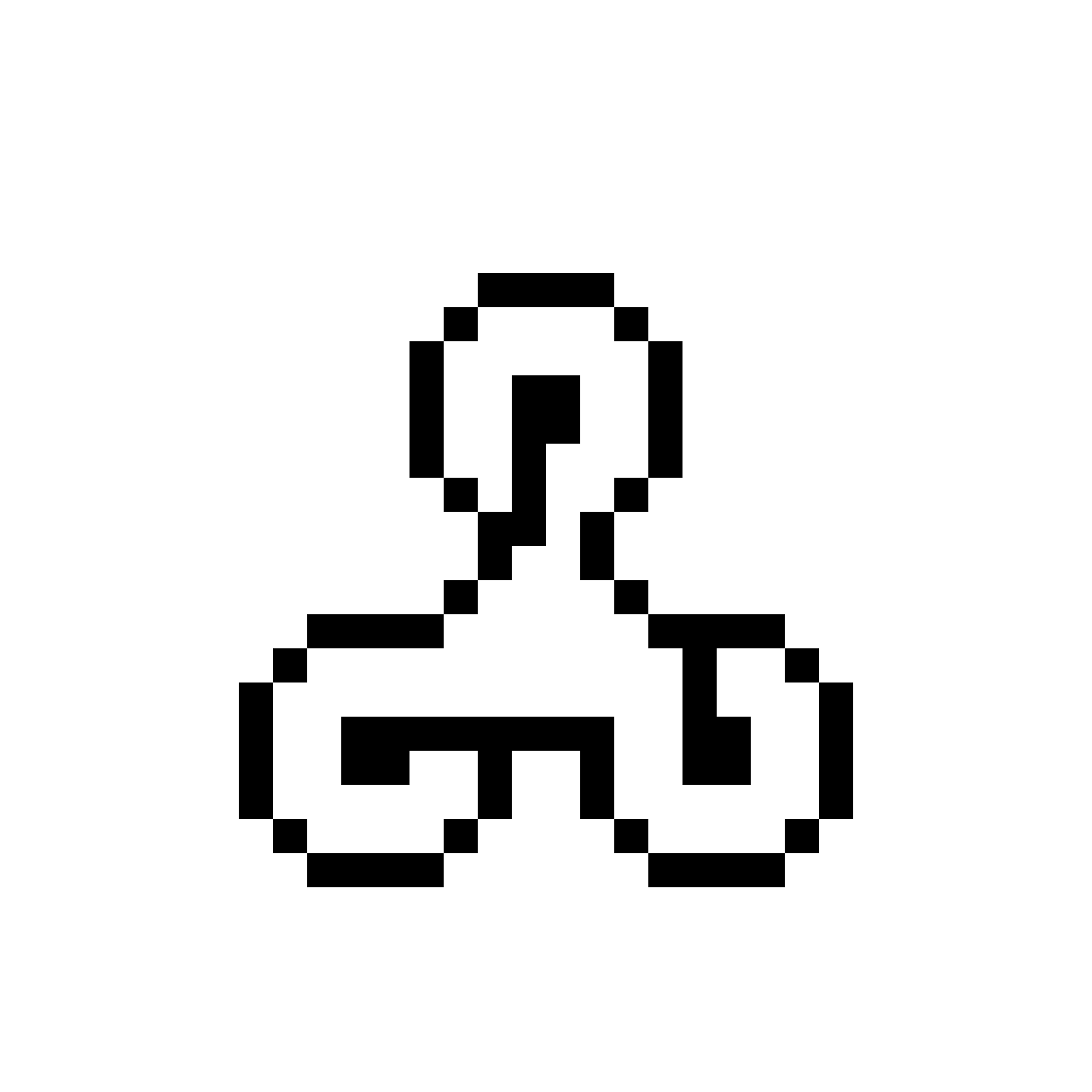 Pixelated symbol with three connected circular nodes