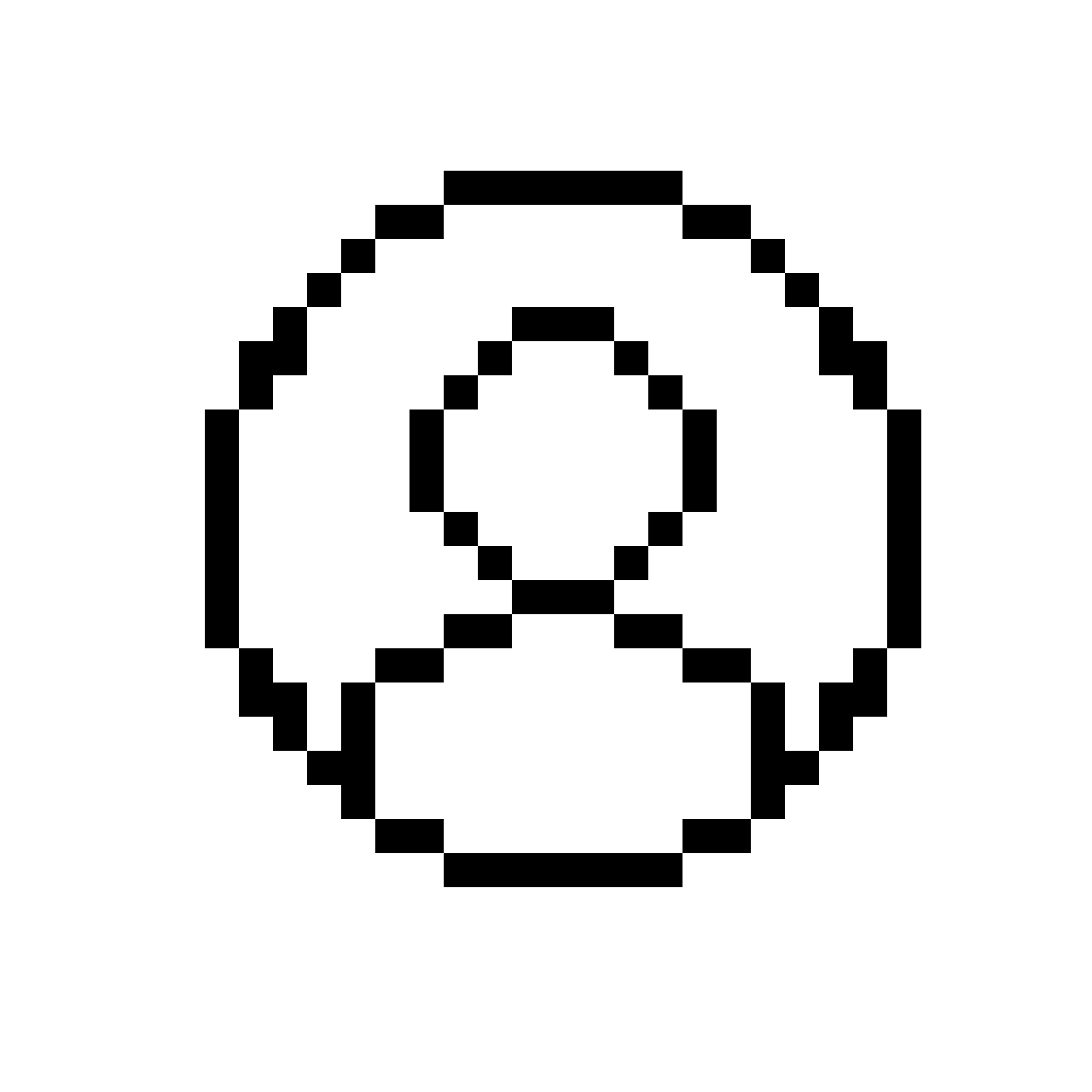 Pixelated circular icon showing two simplified user silhouettes
