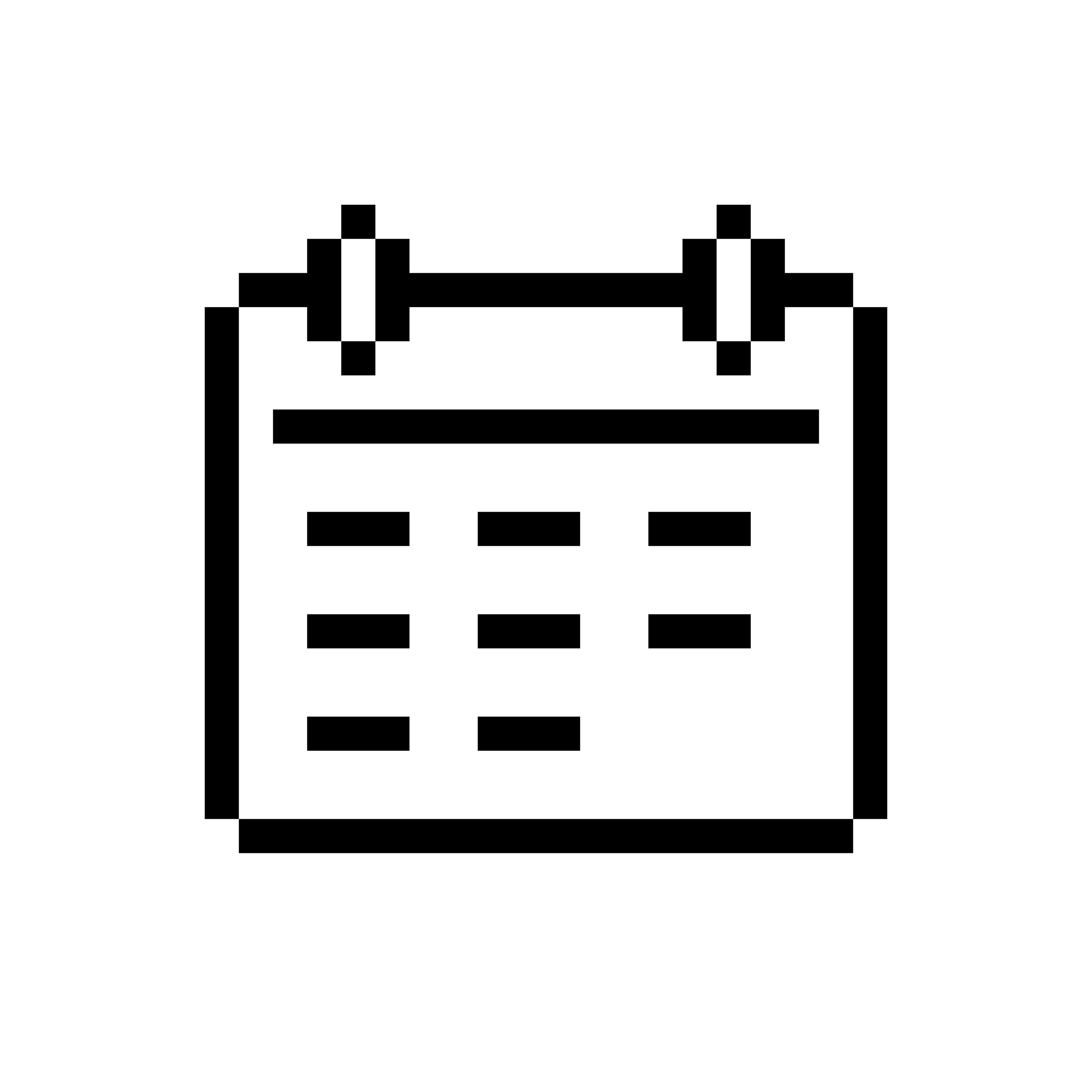 Pixelated calendar page with top tabs and grid lines