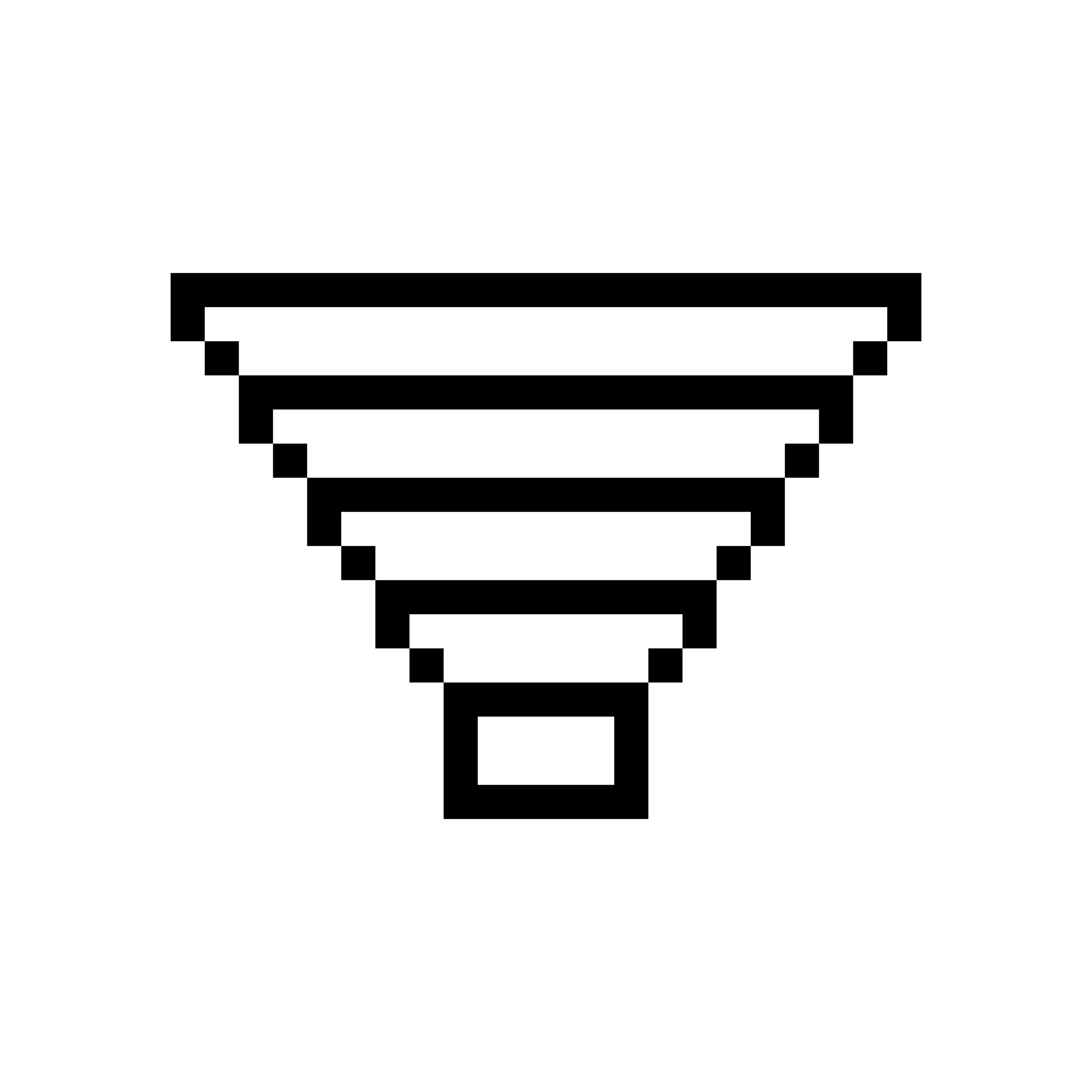 Pixelated funnel with stacked horizontal segments narrowing downward