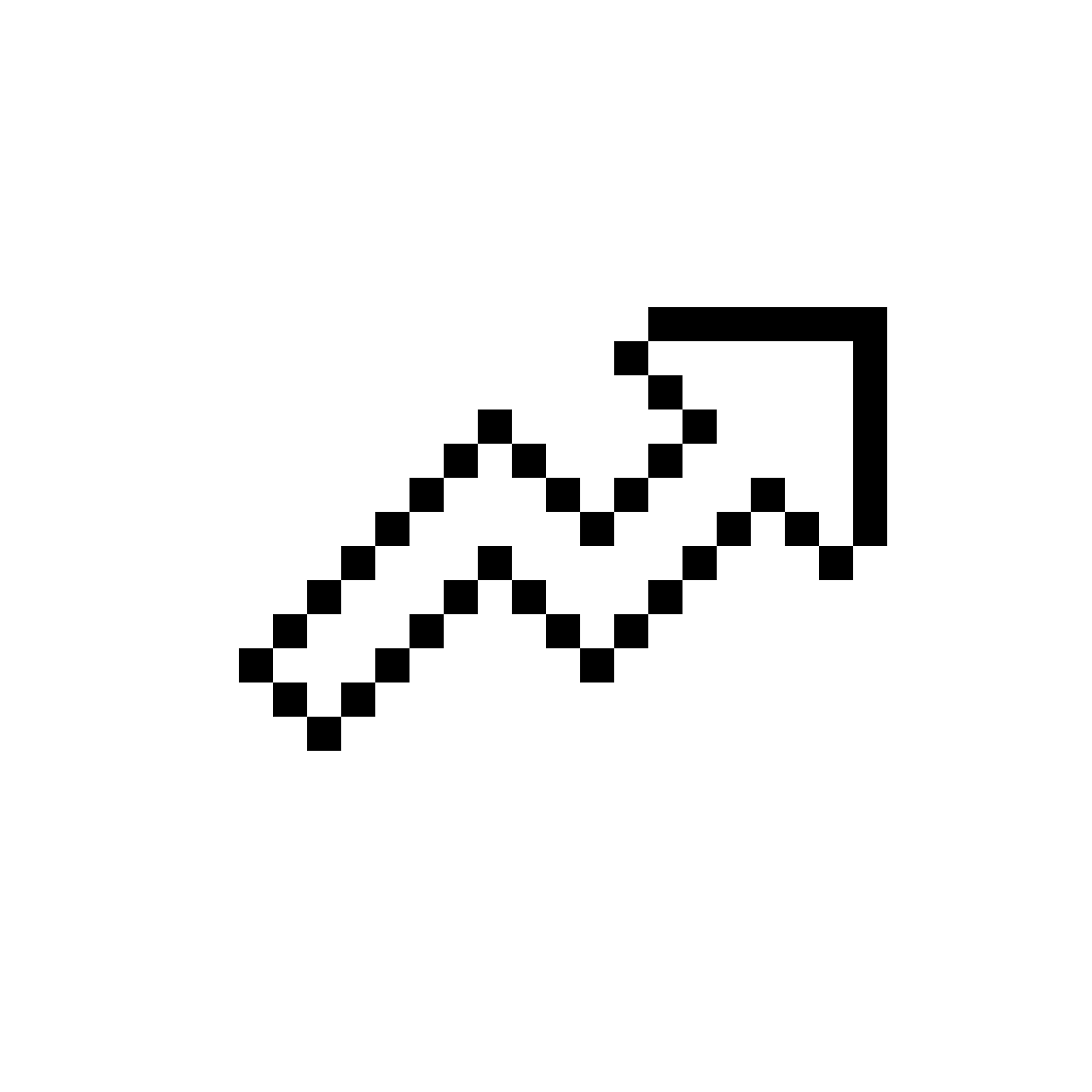 Pixelated upward arrow formed by a rising zigzag line