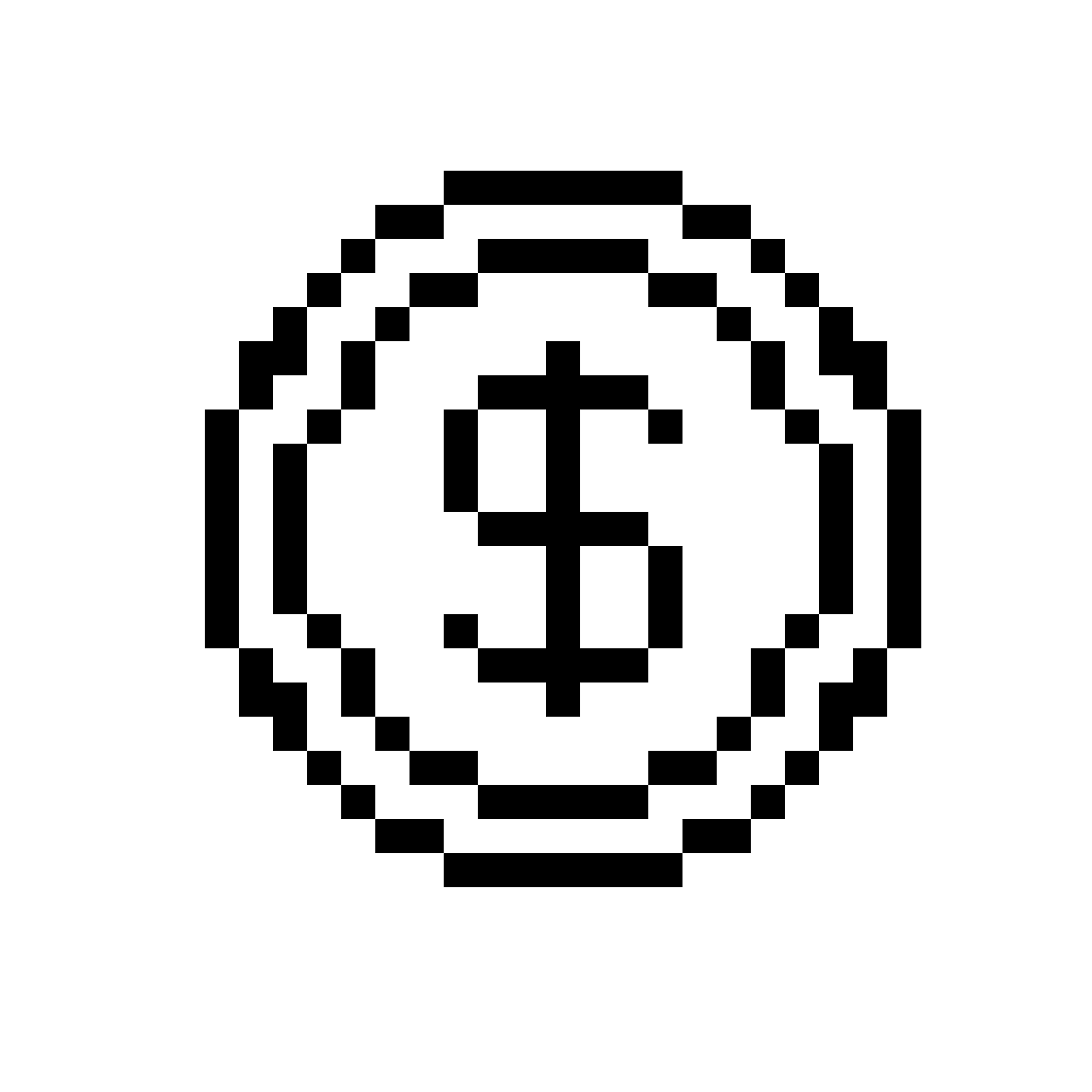 Pixelated stacked coins with a currency symbol in the center