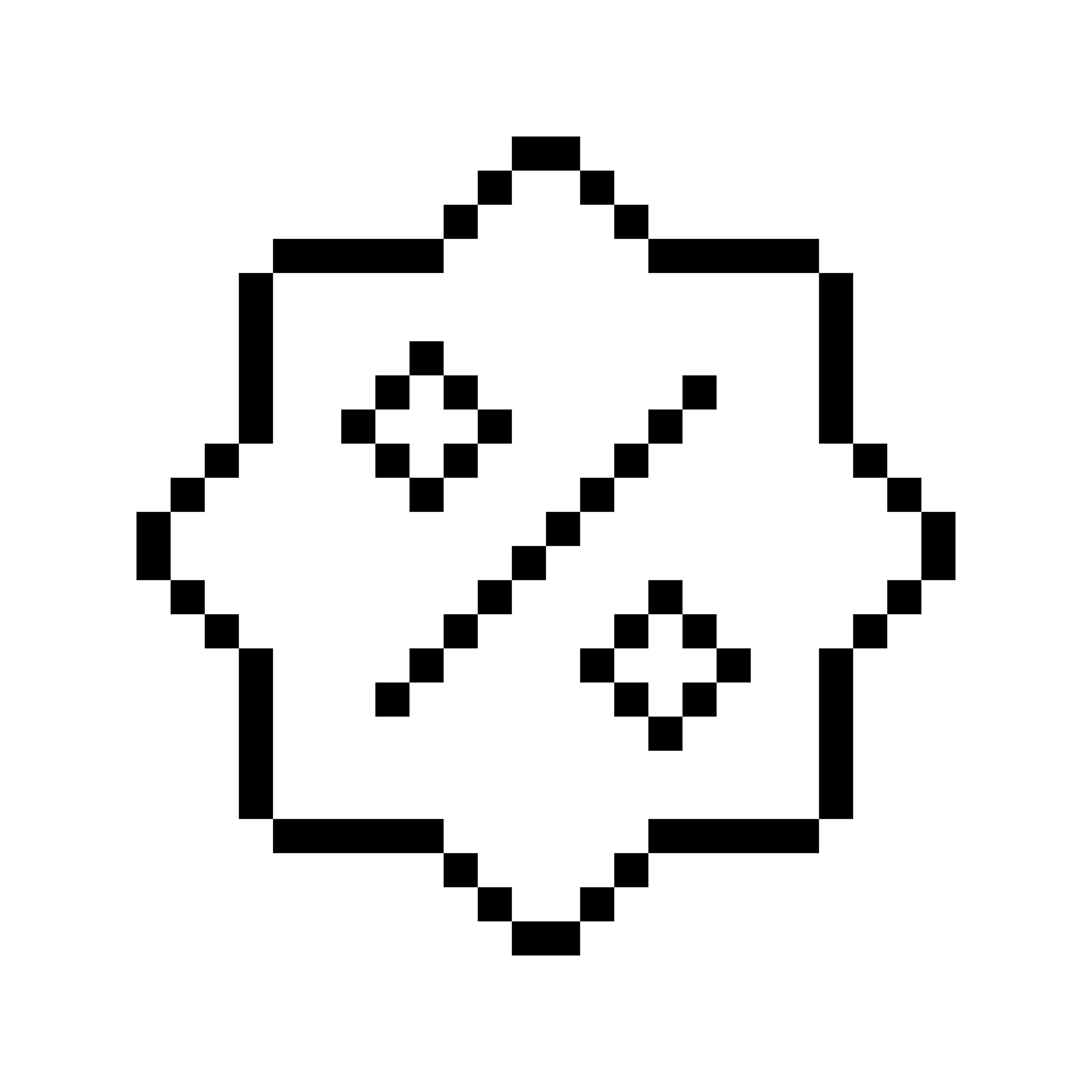 Pixelated star-shaped seal with diagonal line and small decorative marks