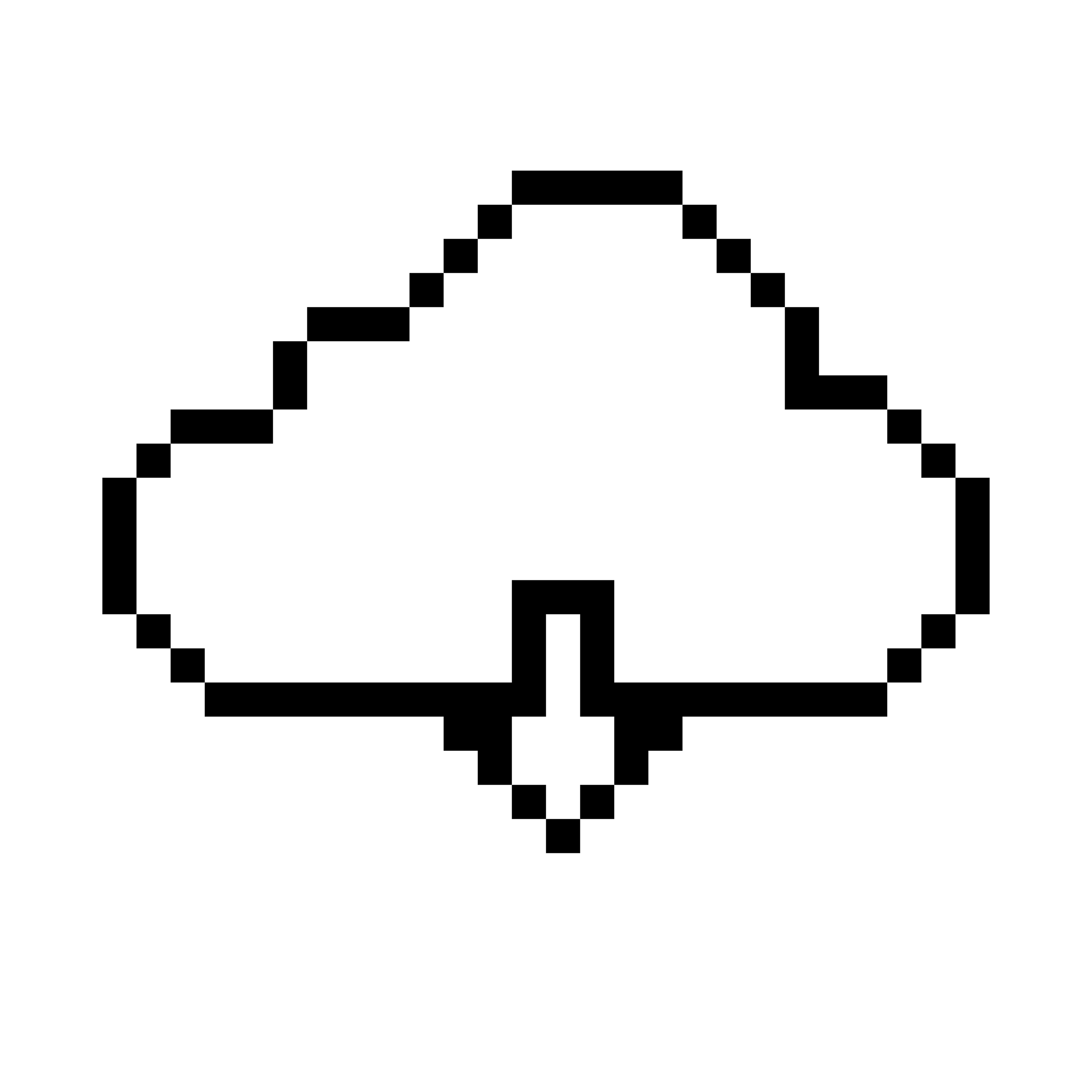 Pixelated cloud with a downward pointing arrow