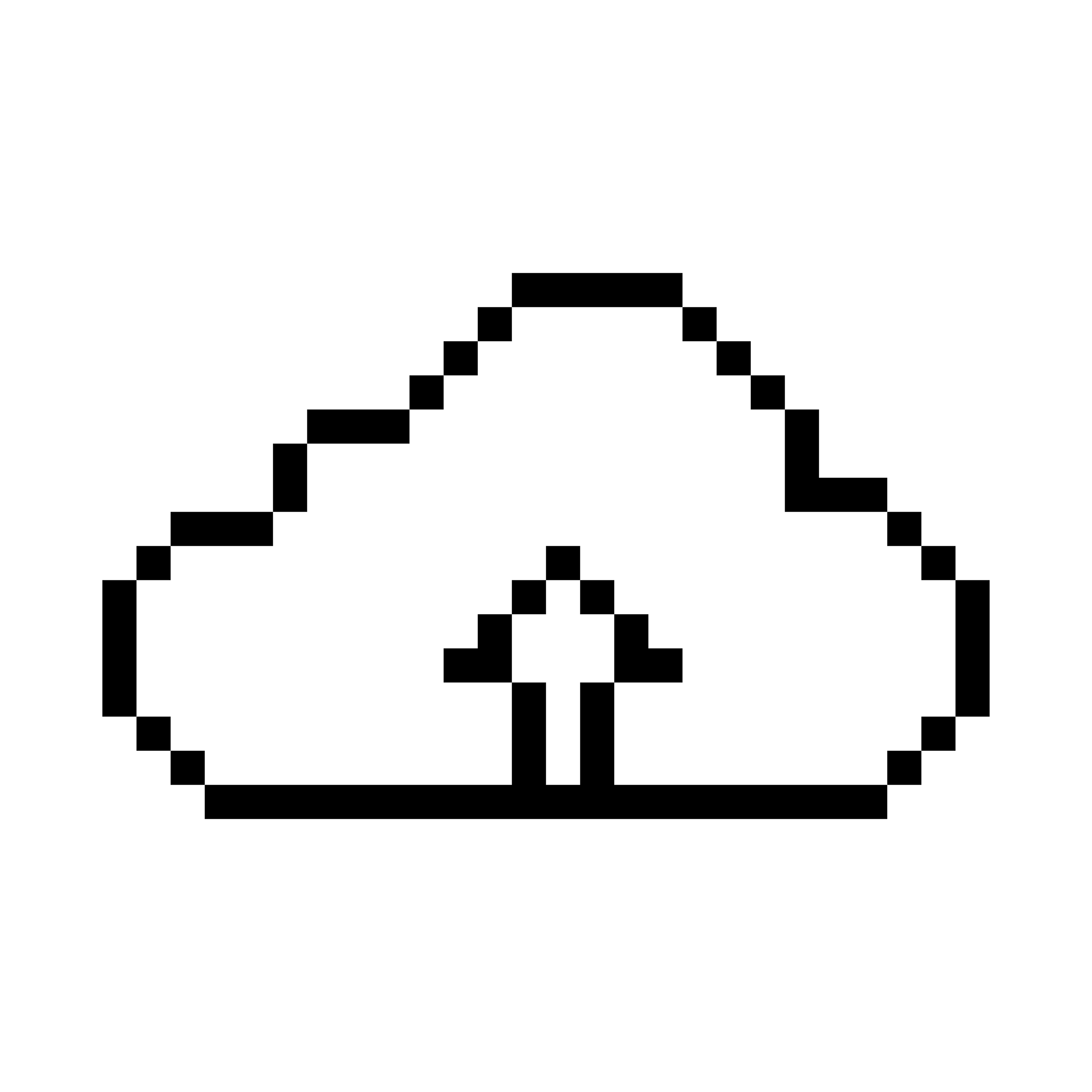 Pixelated cloud with an upward pointing arrow