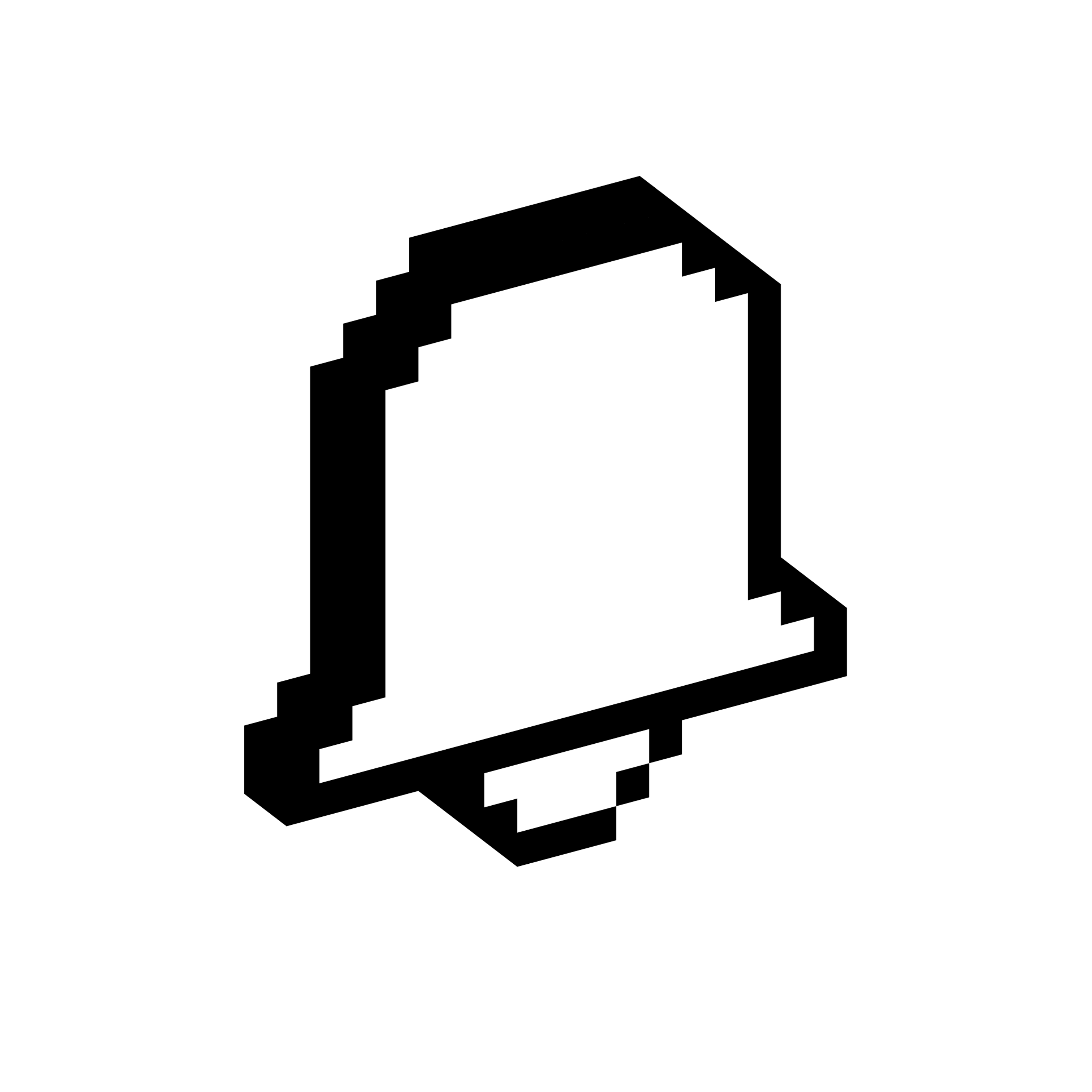 Bell shape with a small clapper displayed in a blocky three-dimensional pixel style