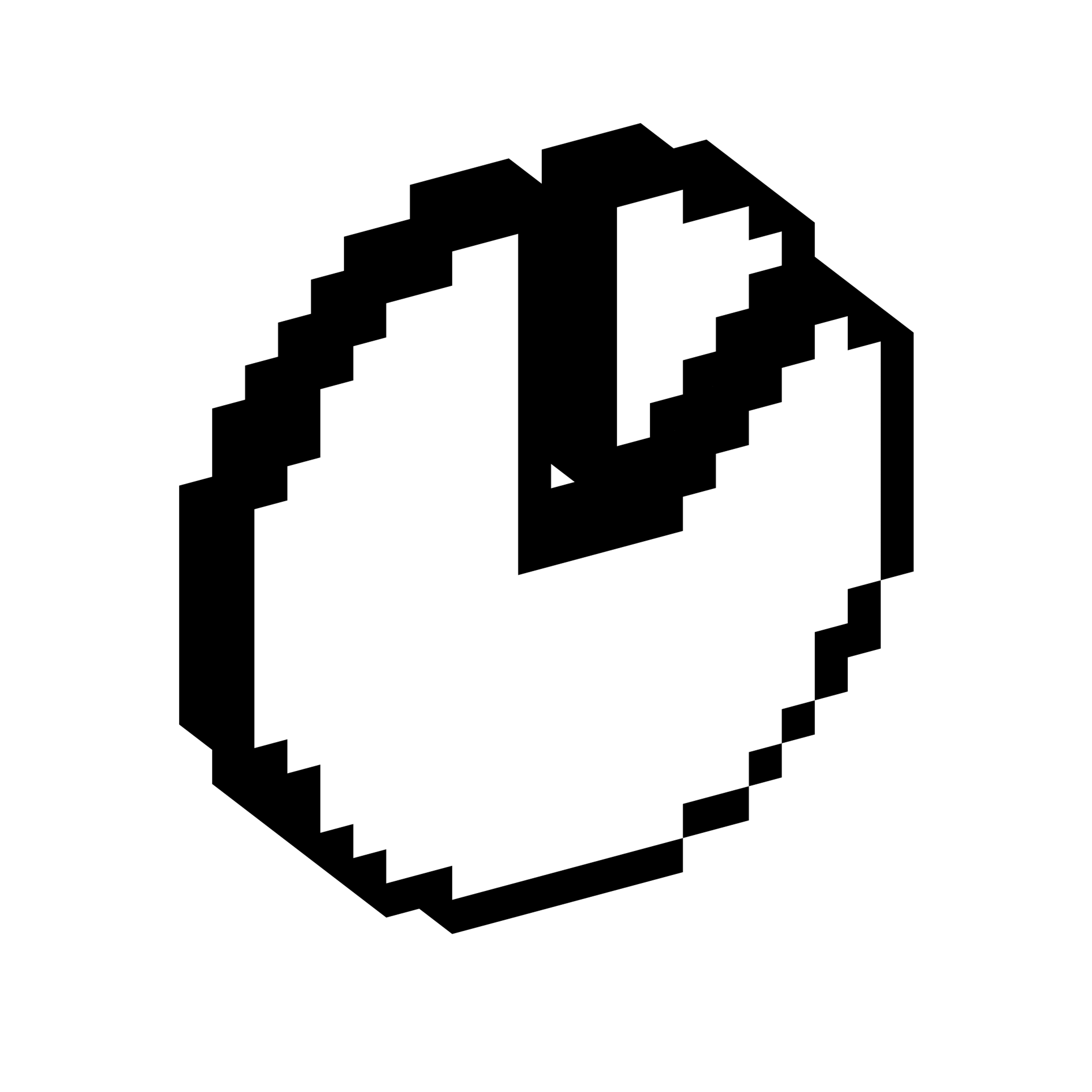 Circular chart divided into wedge-shaped segments shown in a blocky three-dimensional pixel style