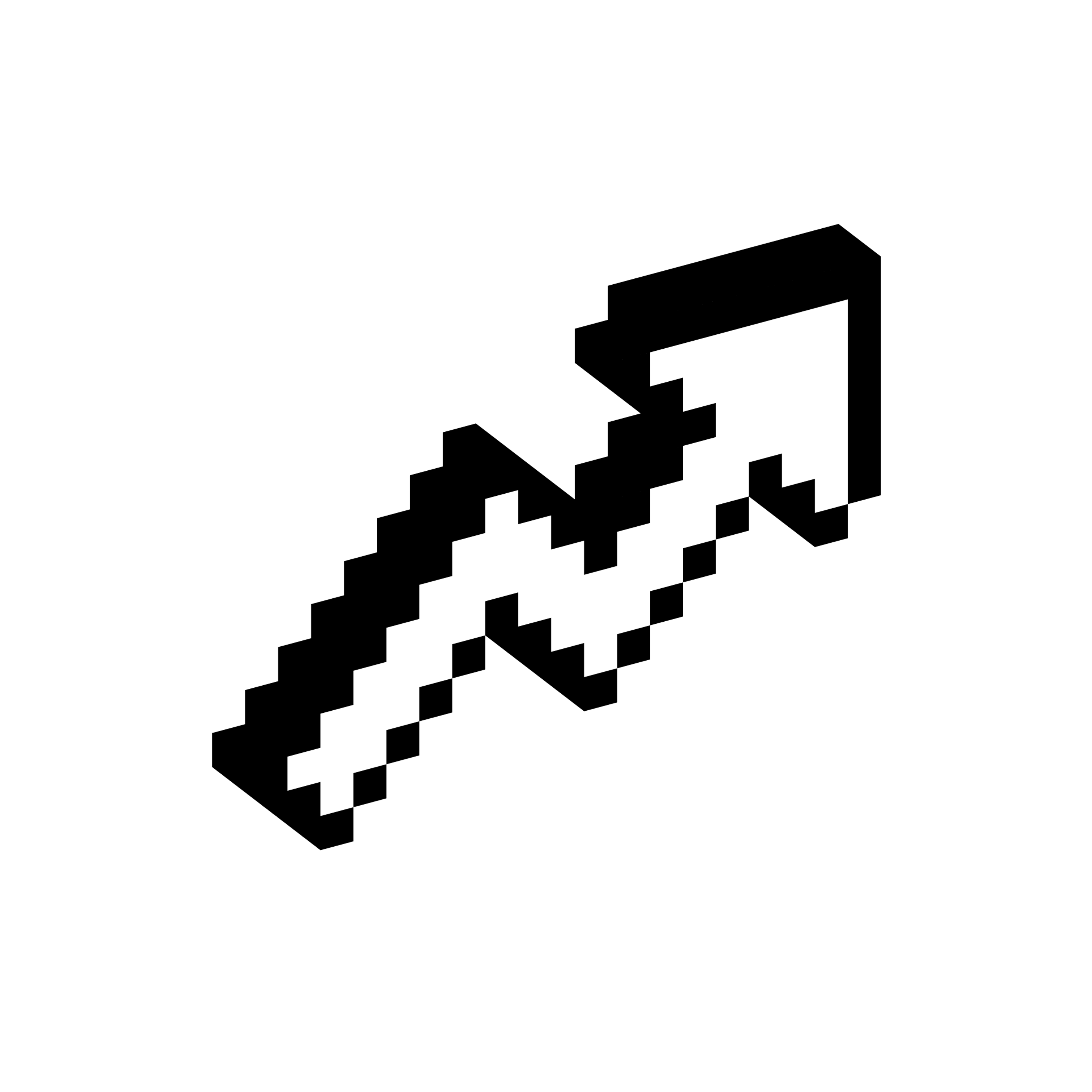 Zigzag arrow pointing upward displayed in a blocky three-dimensional pixel style