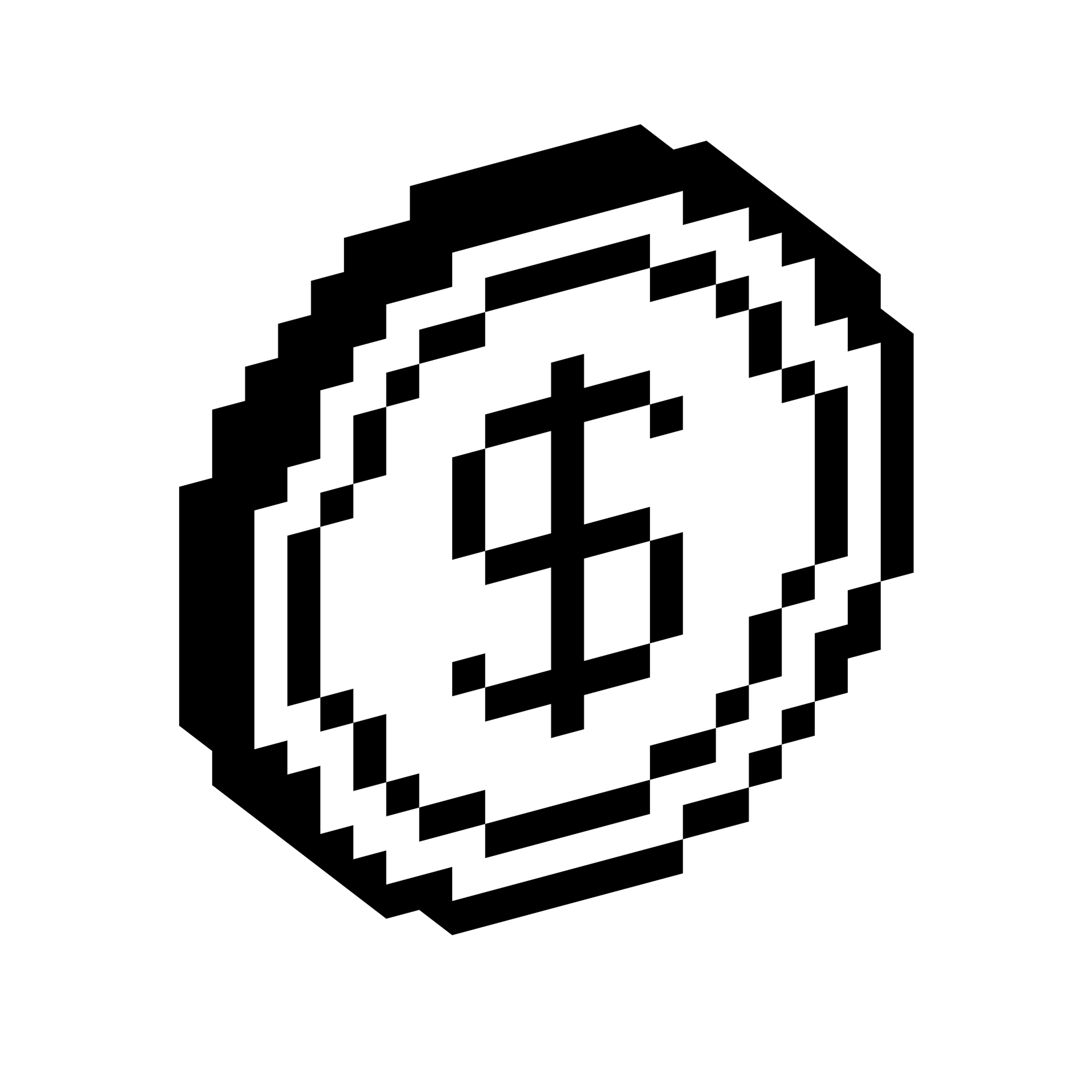 Stacked round coins with a dollar sign on the front displayed in a blocky three-dimensional pixel style