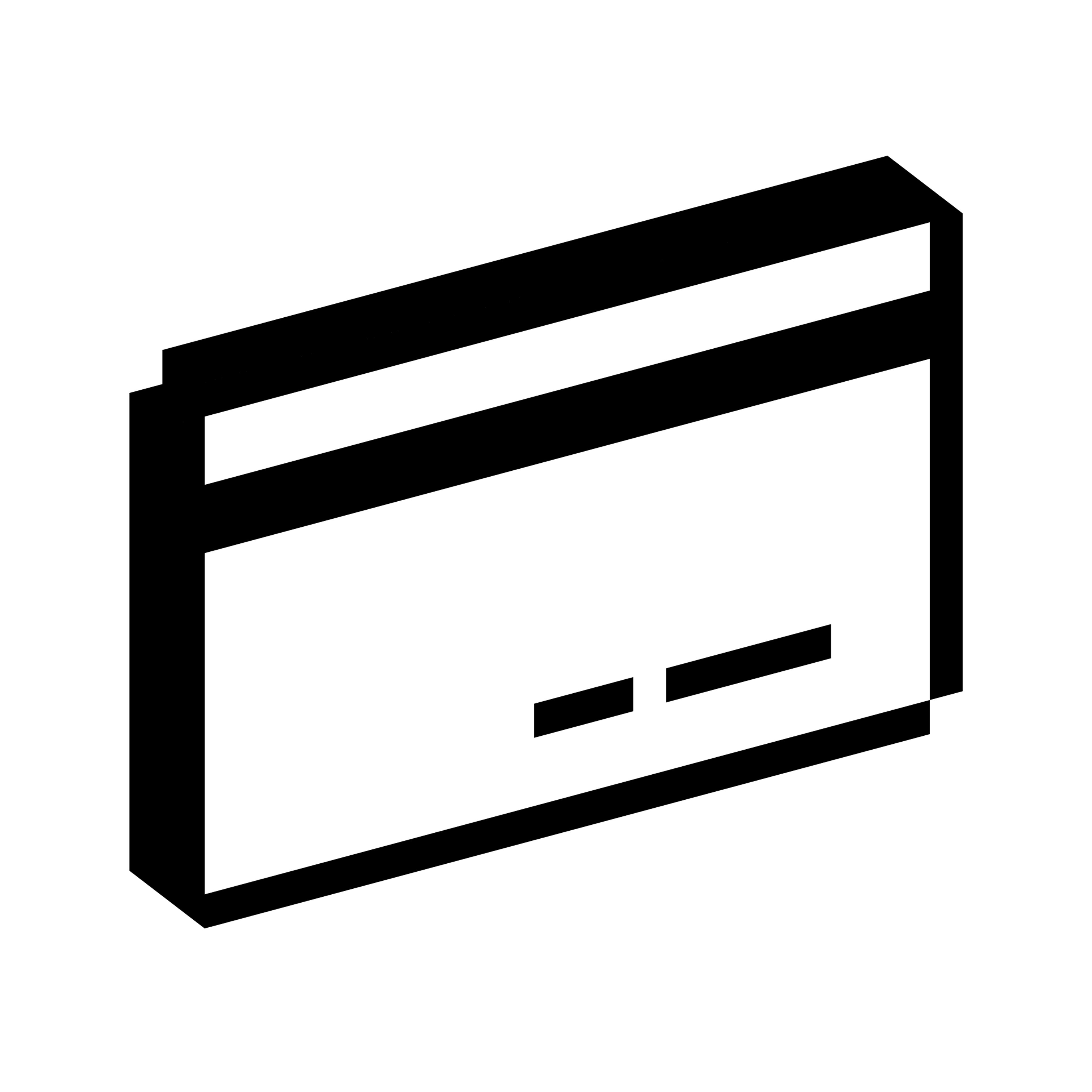 Rectangular card with a top stripe and short horizontal line displayed in a blocky three-dimensional pixel style