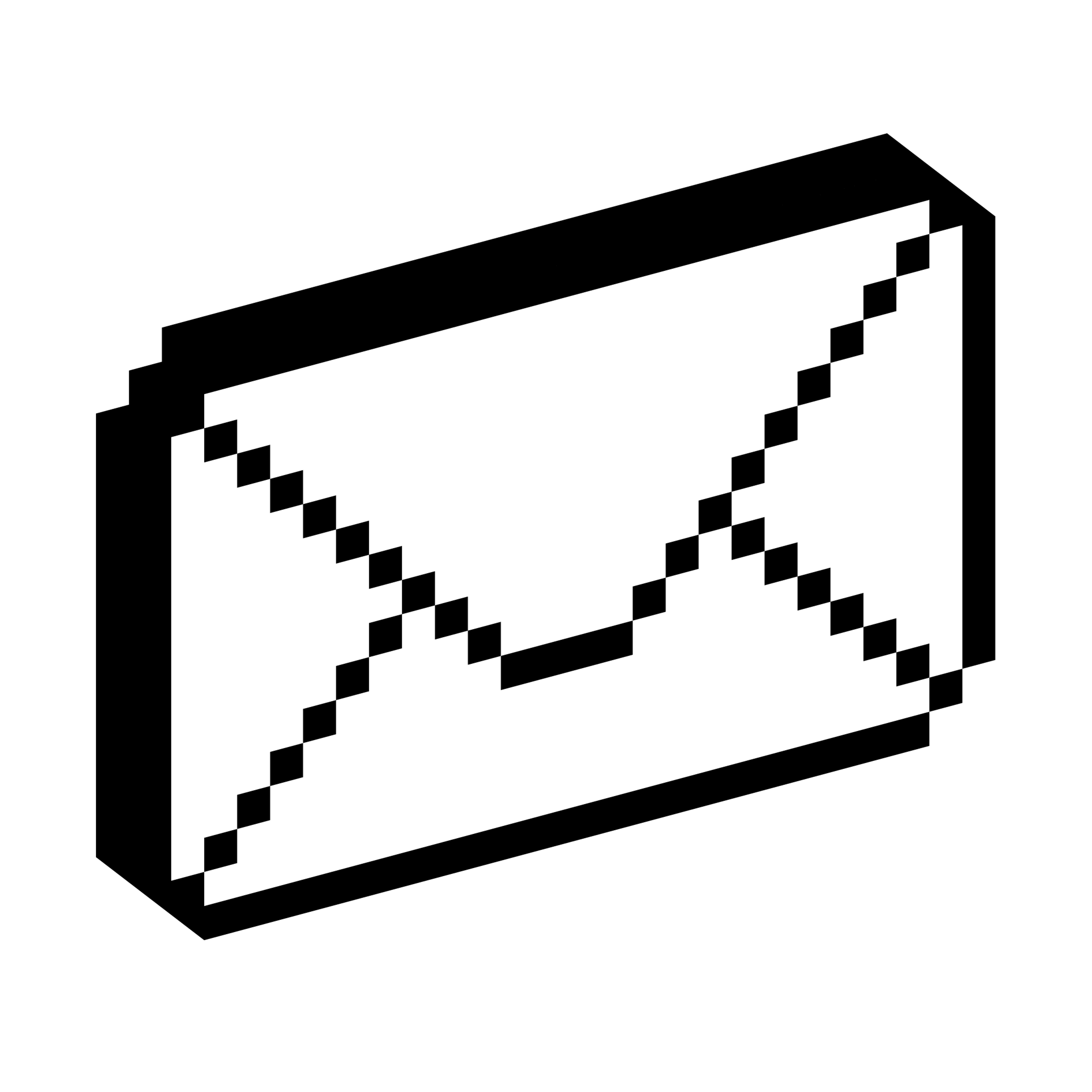 Rectangular envelope with a folded flap displayed in a blocky three-dimensional pixel style