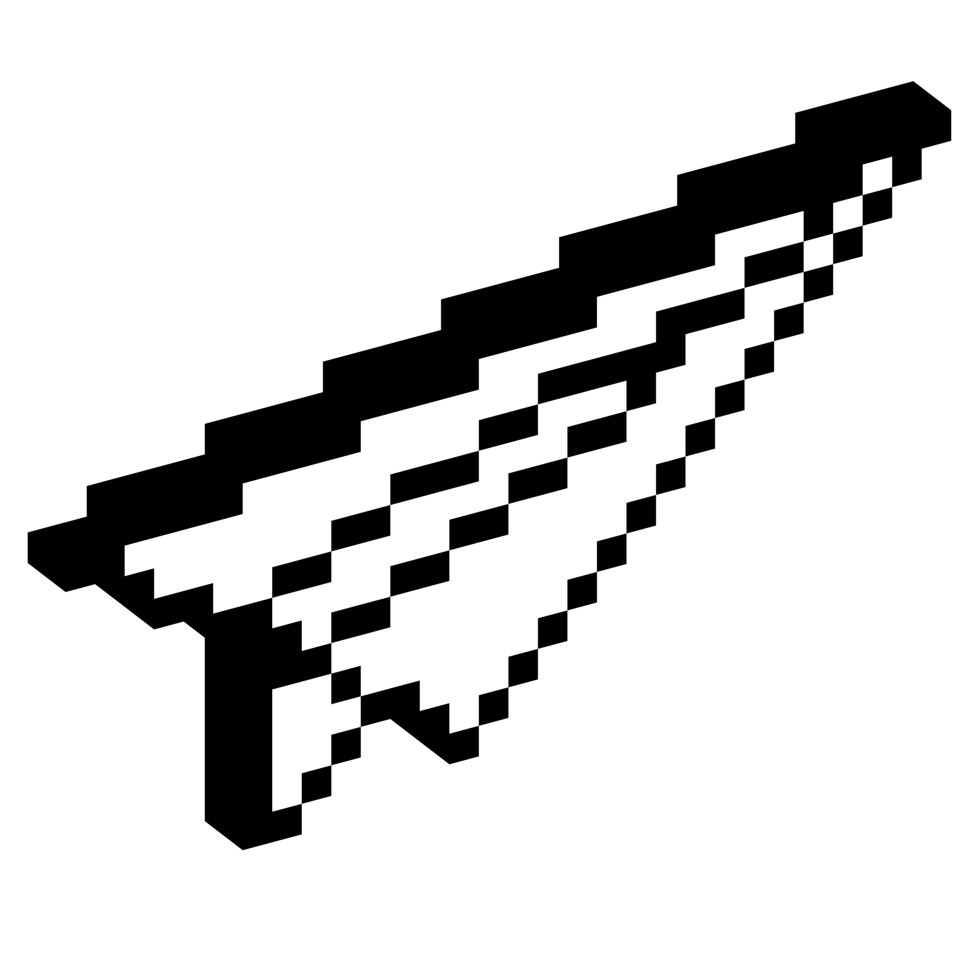 Folded paper airplane shape angled forward shown in a blocky three-dimensional pixel style