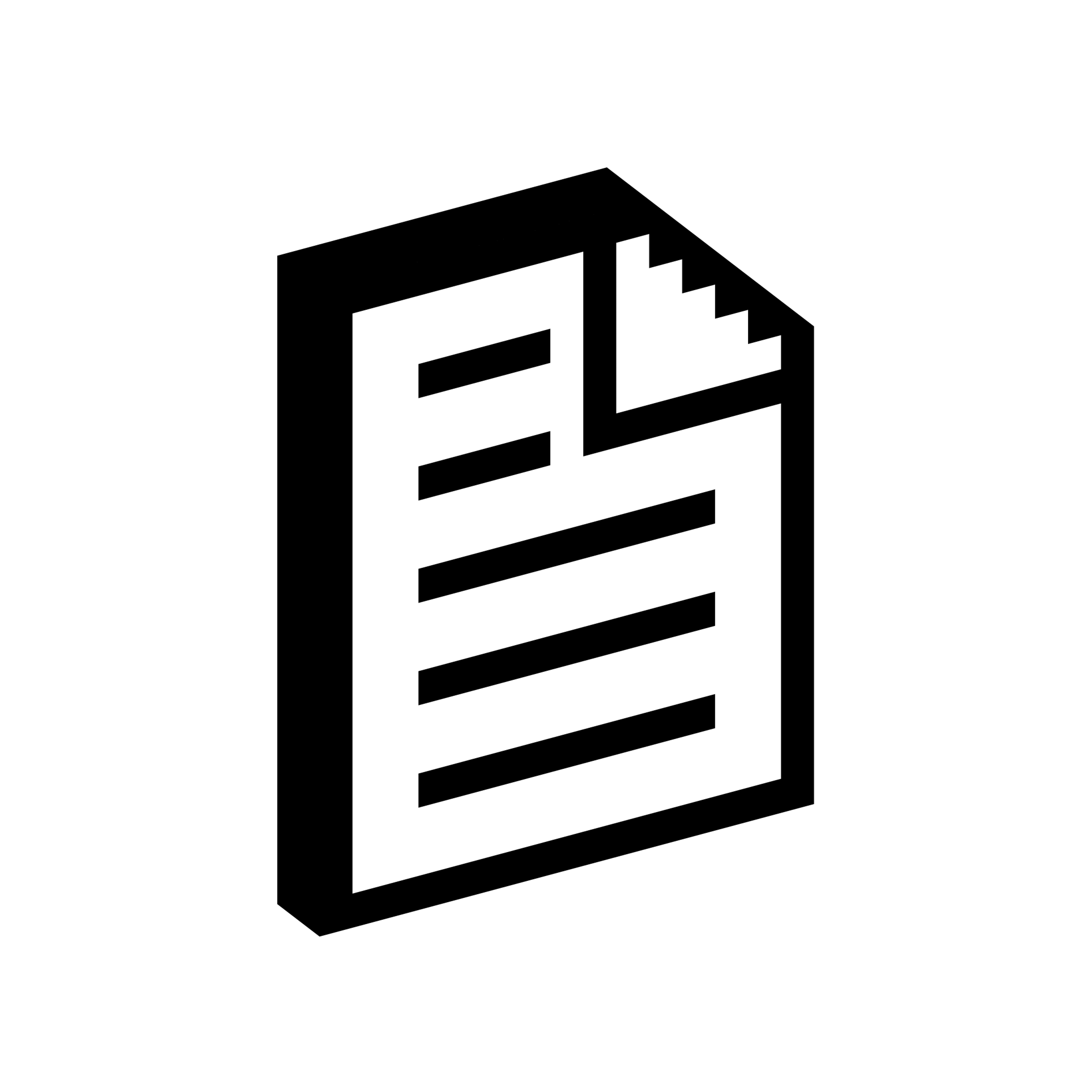 Rectangular document with a folded corner and horizontal text lines shown in a blocky three-dimensional pixel style