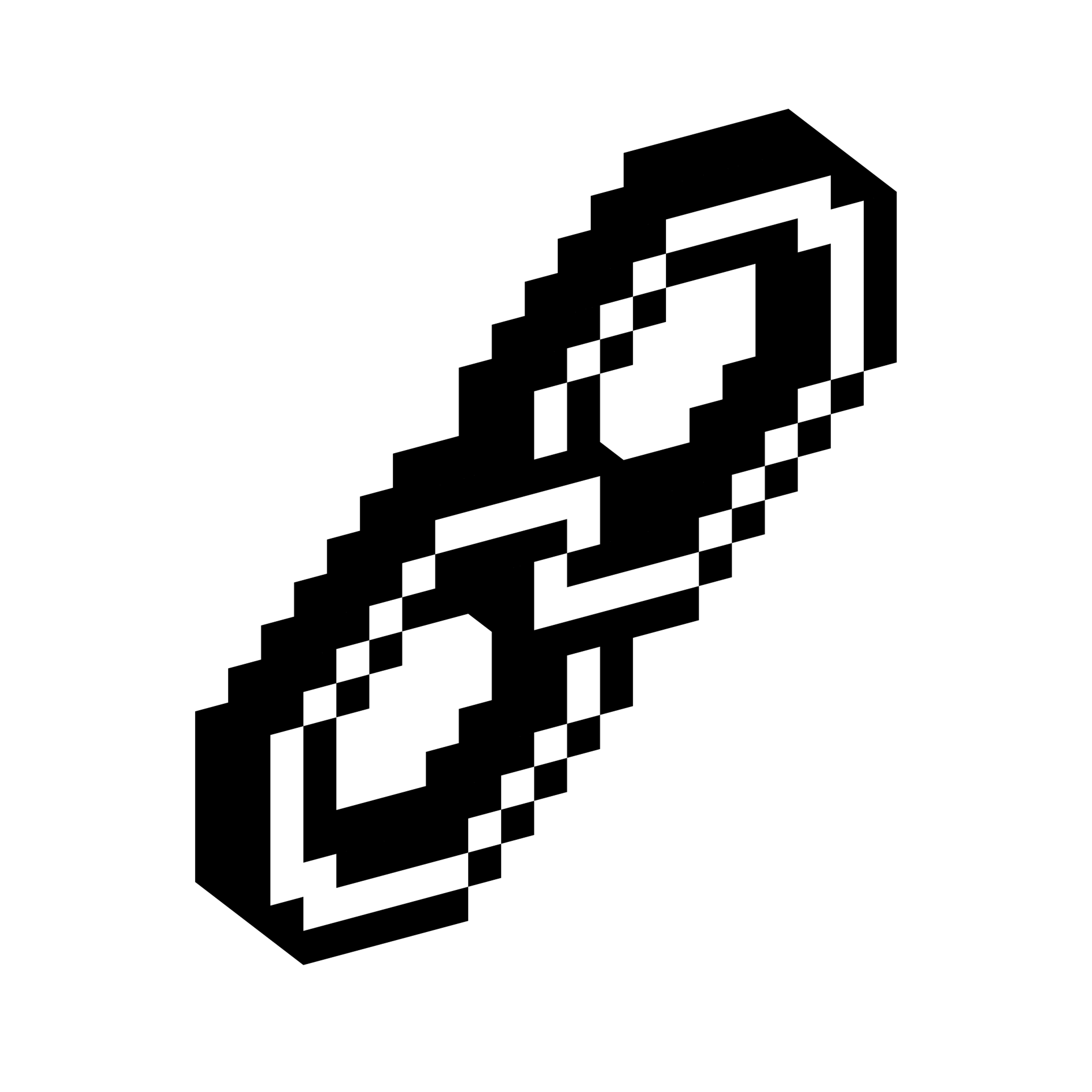 Two interlocking chain links shown in a blocky three-dimensional pixel style