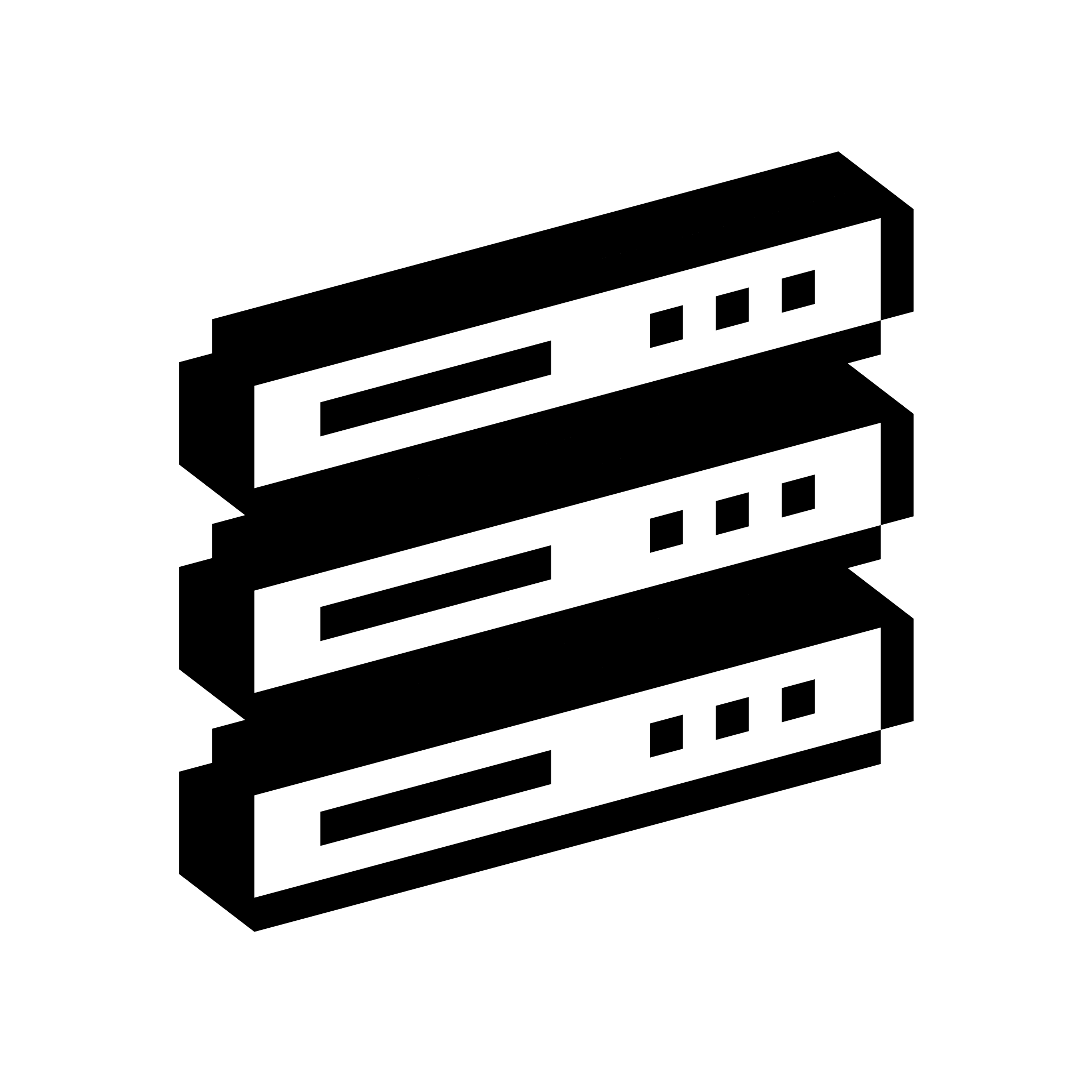Three stacked server units with small indicator details shown in a blocky three-dimensional pixel style