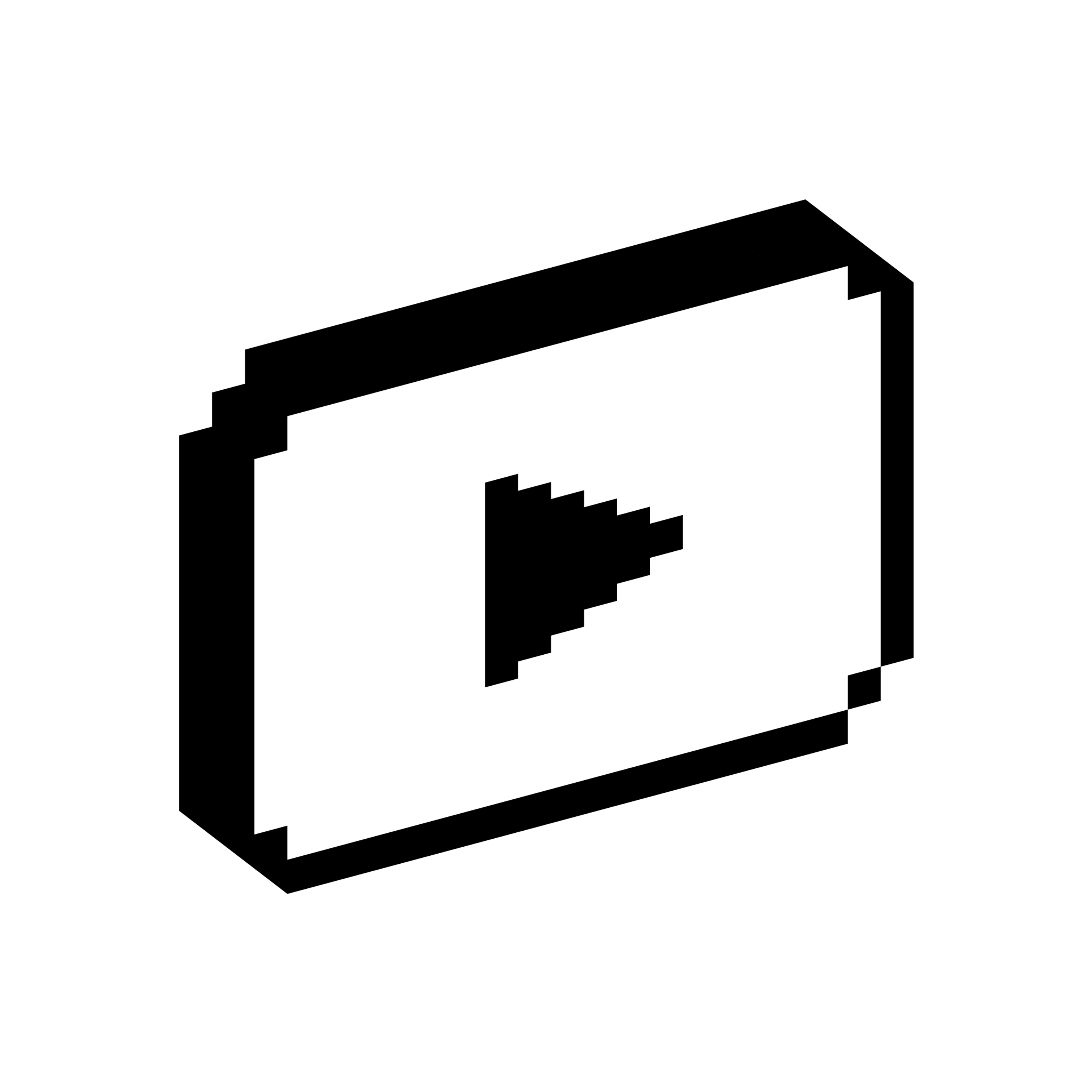 Rectangular screen with a triangular play symbol displayed in a blocky three-dimensional pixel style