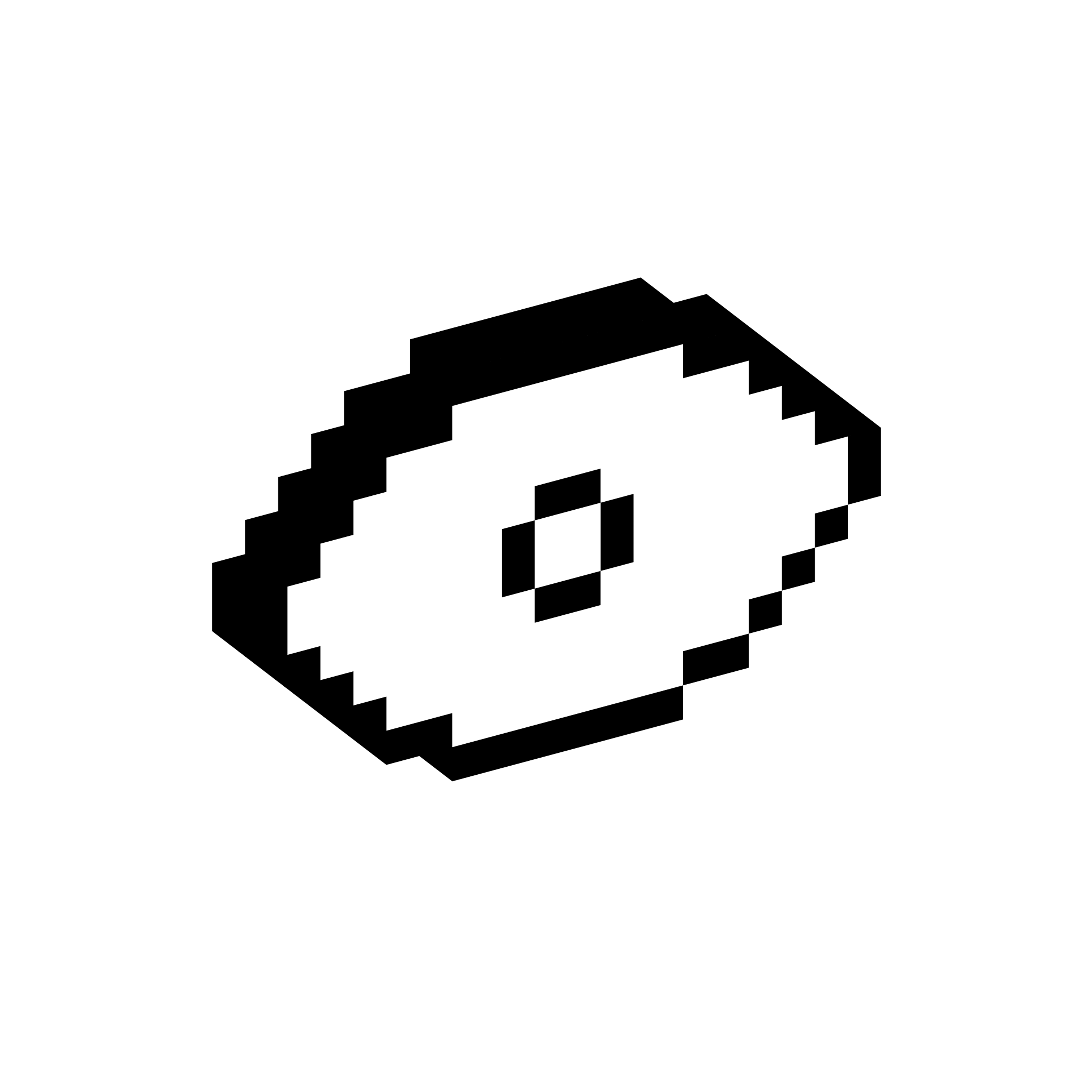 Eye shape with a central pupil displayed in a blocky three-dimensional pixel style