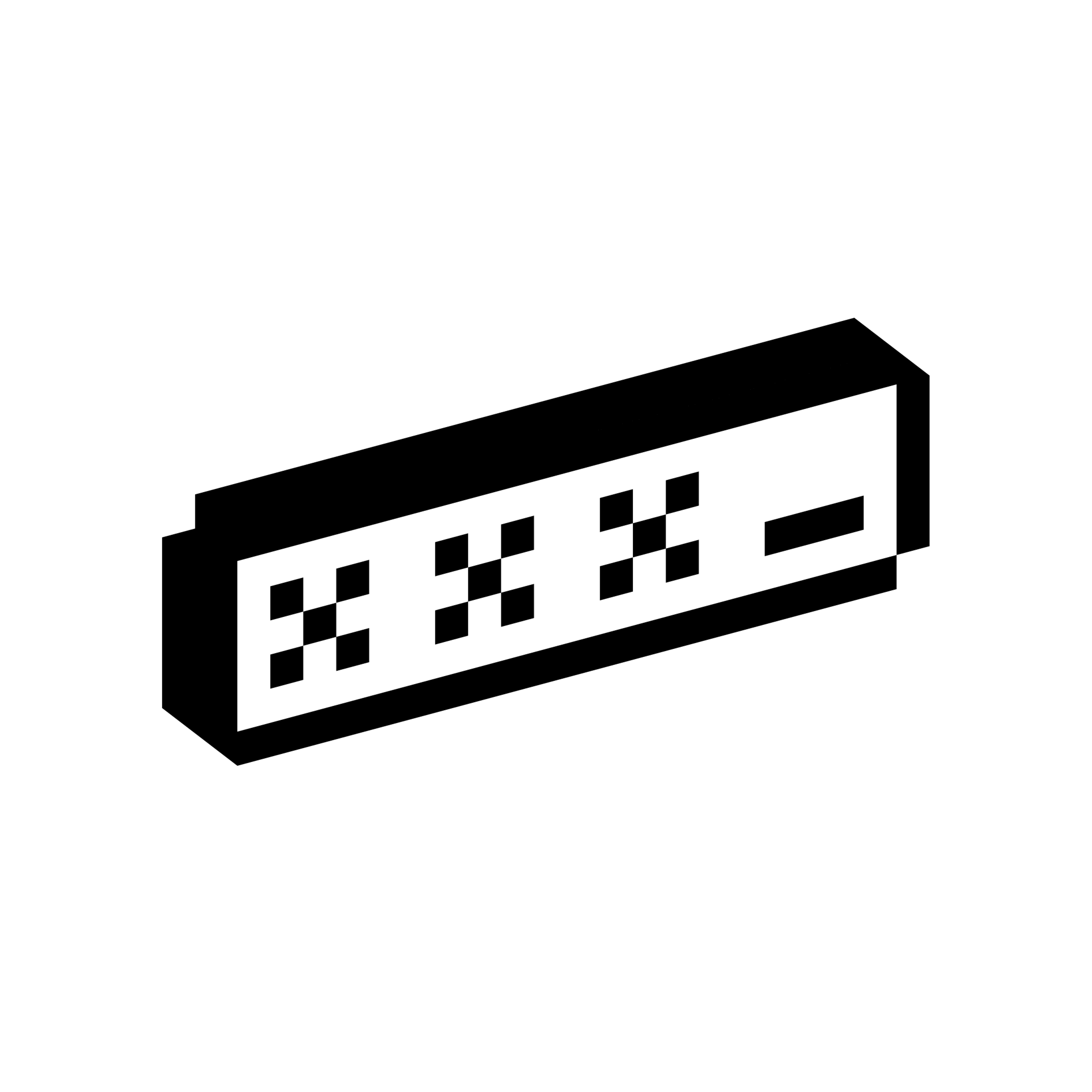 Rectangular input bar with a row of square dots displayed in a blocky three-dimensional pixel style