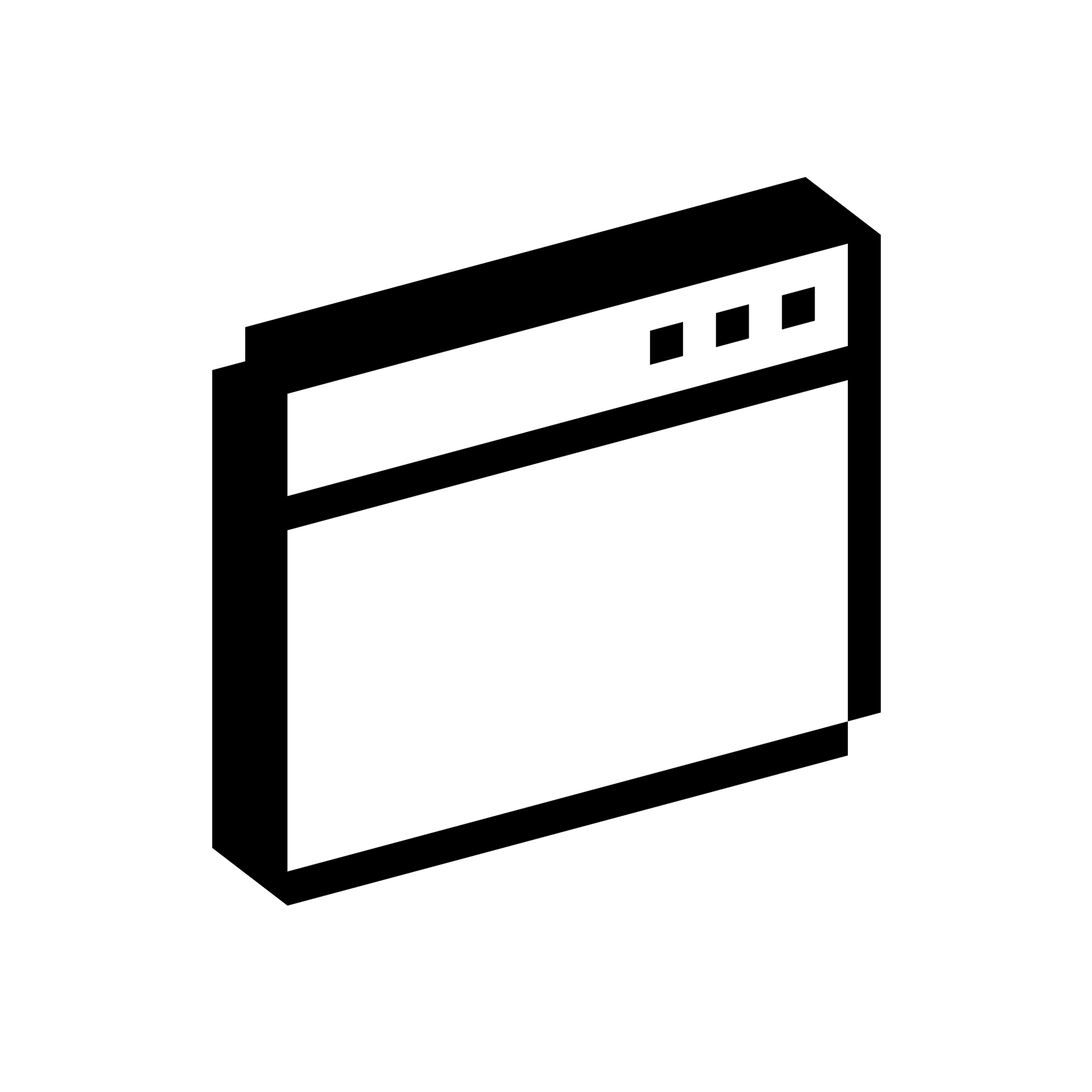 Rectangular window with a top bar and small control dots shown in a blocky three-dimensional pixel style