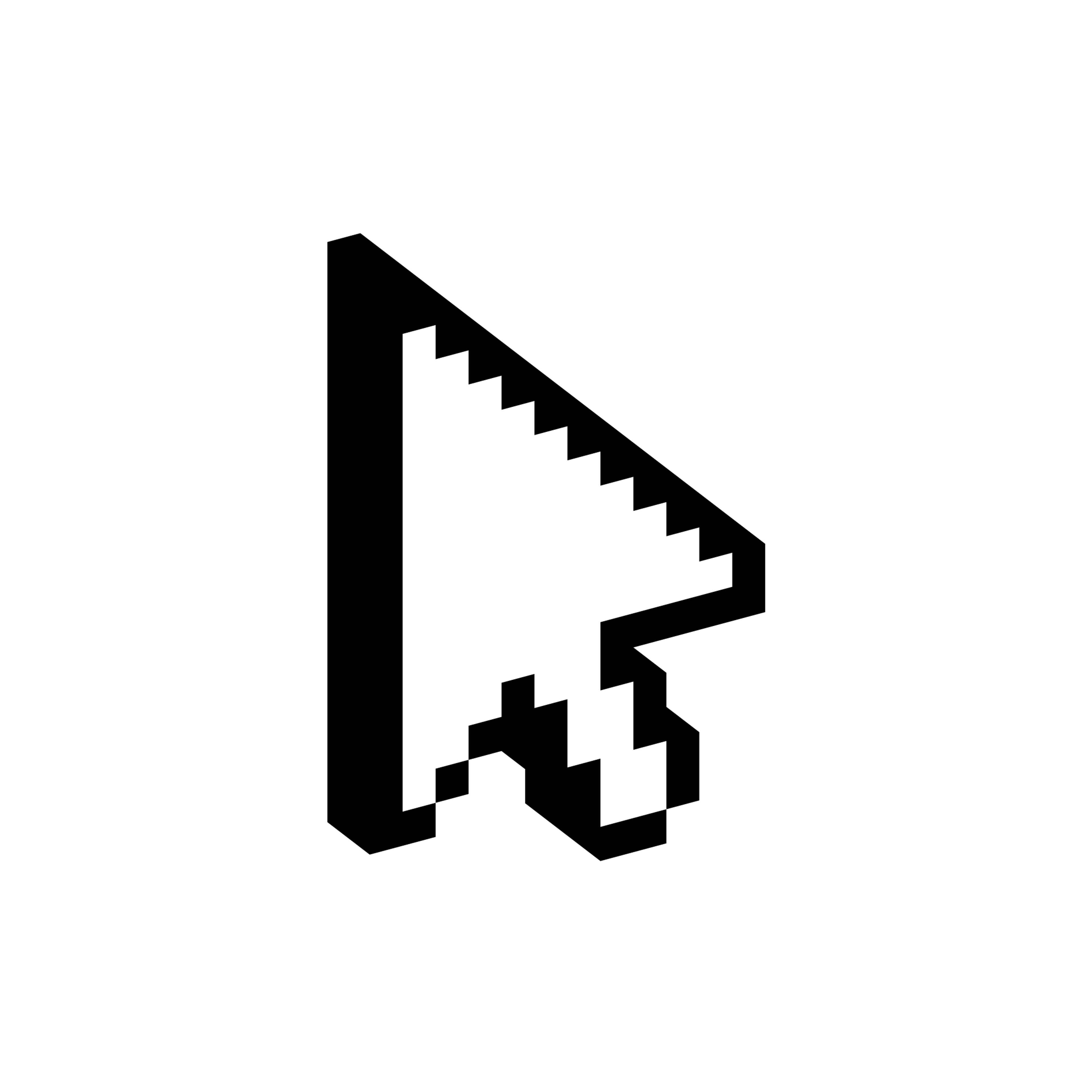 Angled arrow pointer with a pixelated three-dimensional outline