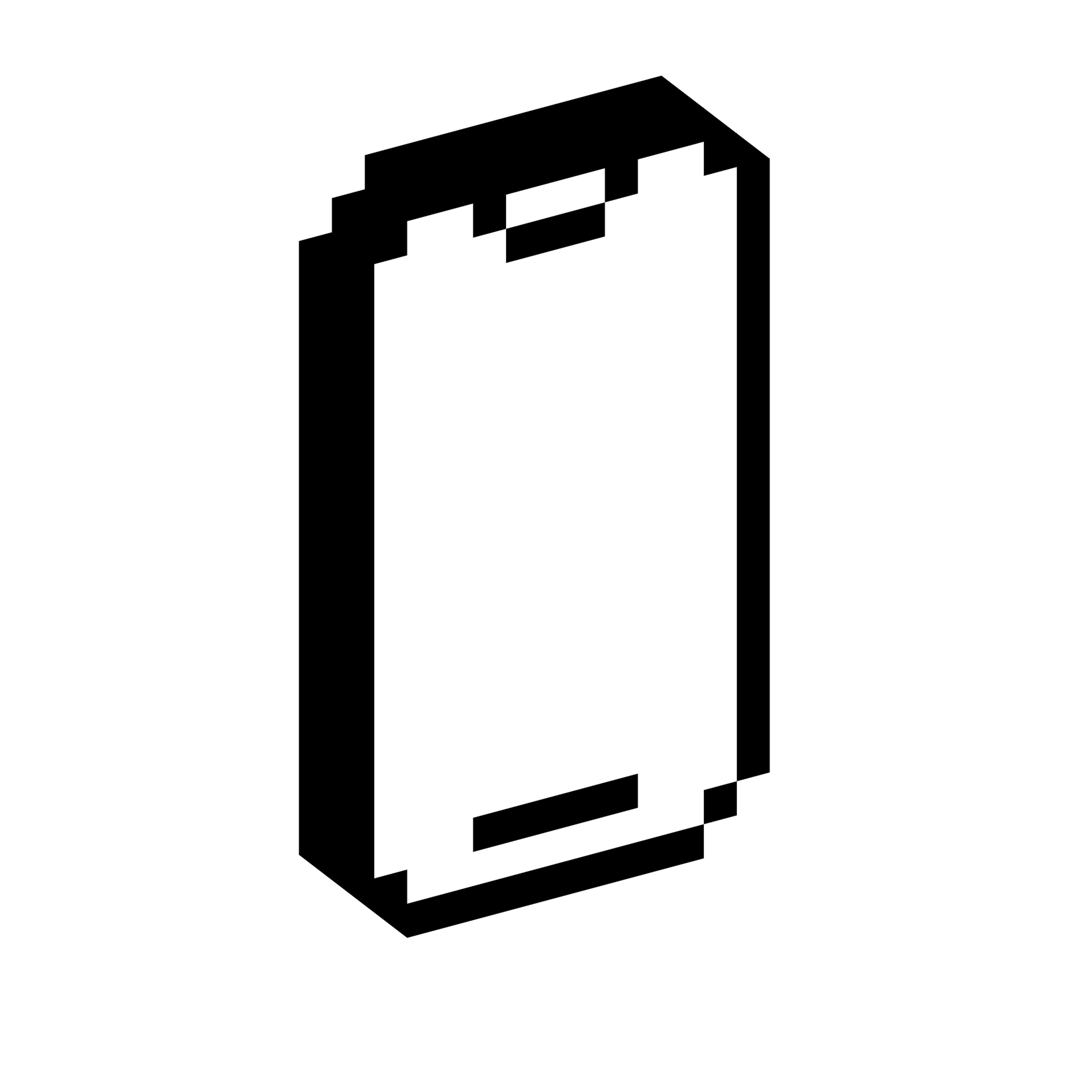 Tall rectangular phone shape with a small top detail and bottom line shown in a blocky three-dimensional pixel style