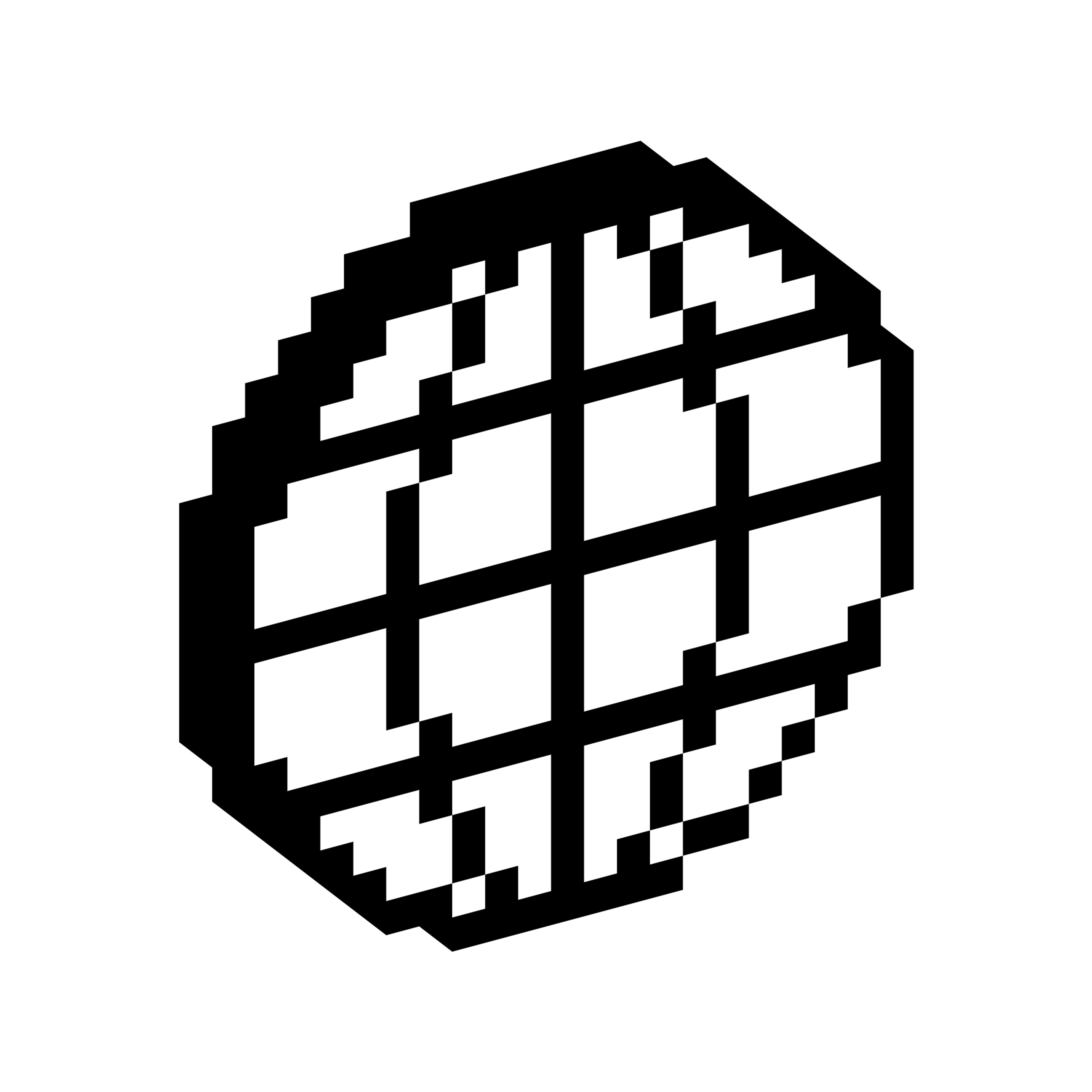 Round globe with grid lines representing latitude and longitude shown in a blocky three-dimensional pixel style